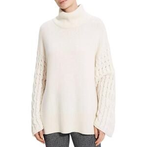 THEORY Cabled Sleeve Cashmere Sweater Womens Medium Ivory Cream Kimono Relaxed